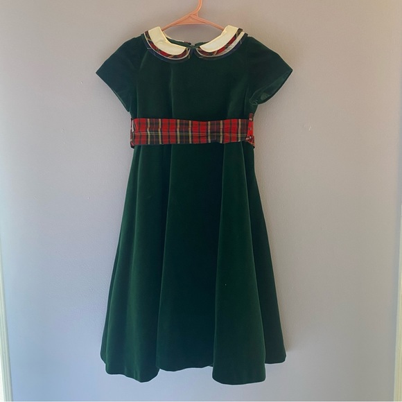 Florence Eiseman Other - Florence Eiseman Green Velvet with Plaid Sash Peter Pan Collar Dress 6X